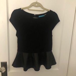Alice + Olivia Black Peplum Top with Leather